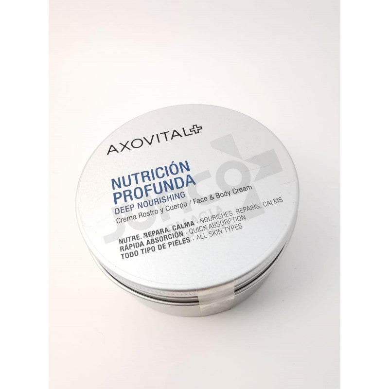 Axovital Nutrición Profunda Crema Rostro y Cuerpo 250 ml. Es un crema de cara y cuello que nutre, repara y calma la piel. Nutre durante 24 horas y regenera hasta las zonas más secas del cuerpo