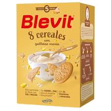 BLEVIT 8 Cereales con Galletas María une la nutrición de una selección de 8 cereales con el sabor tradicional de las galletas María, creando una papilla suave, equilibrada y muy agradable al paladar.
