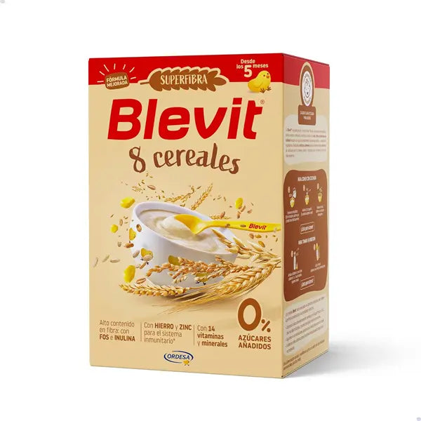 Cuida la alimentación de tu bebé con BLEVIT SF 8 Cereales Super Fibra, una papilla elaborada con una combinación de 8 cereales seleccionados y enriquecida con fibra, pensada para favorecer una alimentación equilibrada y una buena digestión.