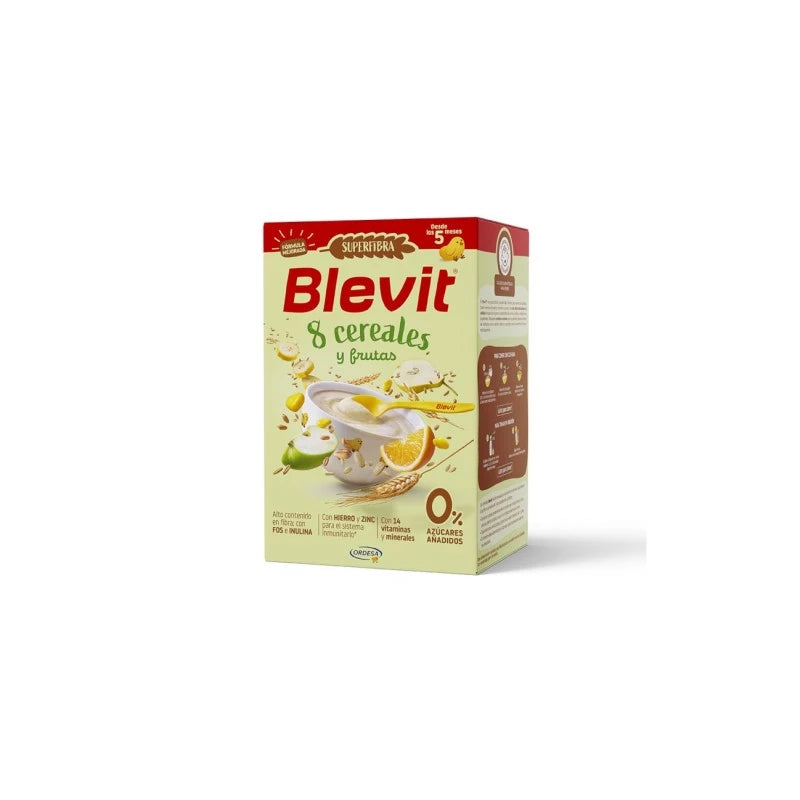  BLEVIT SF 8 Cereales y Frutas Super Fibra está elaborado con una cuidada selección de 8 cereales y frutas, aportando una alimentación equilibrada y rica en fibra para favorecer una buena digestión.