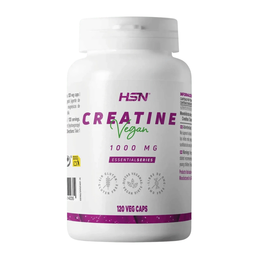 La Creatina Monohidrato HSN 1000 mg en cápsulas veganas es el complemento ideal para aumentar la fuerza, potenciar el rendimiento en entrenamientos de alta intensidad y favorecer el desarrollo muscular.