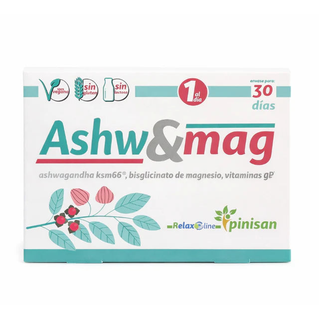Ashwagandha y magnesio es un complemento alimenticio que aporta un apoyo natural en los días de más estrés, combina Ashwagandha con magnesio y vitaminas del grupo B para favorecer la relajación, reducir el cansancio y ayudar al correcto funcionamiento del sistema inmunitario.