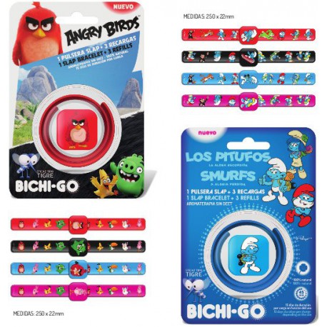 PULSERA ANTI MOSQUITOS INFANTIL PITUFOS O ANGRY BIRDS