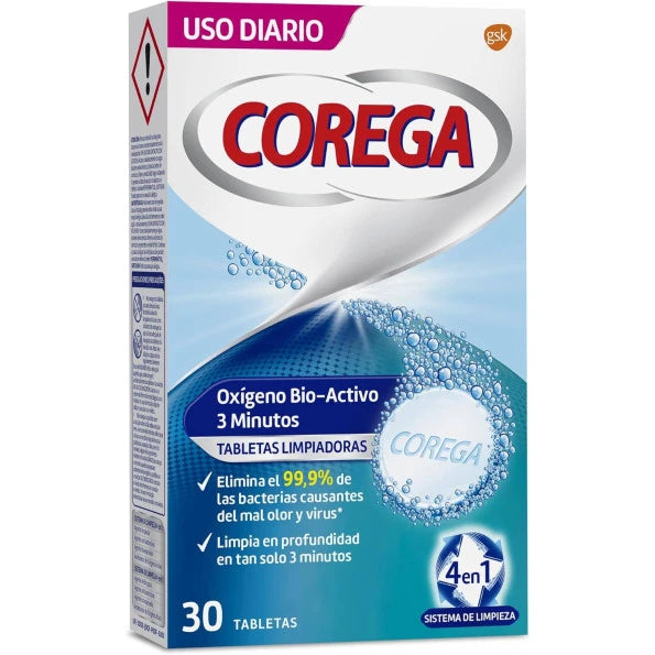 Tabletas efervescentes con doble acción para la limpieza total de las dentaduras postizas.
