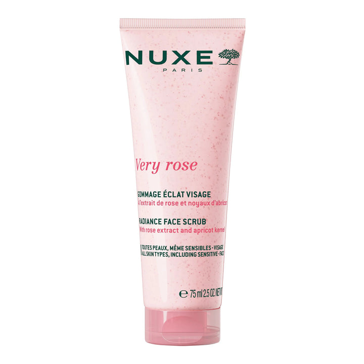 Exfolia con suavidad la piel con el Exfoliante Iluminador Facial con extracto de rosa y polvo de hueso de albaricoque.
