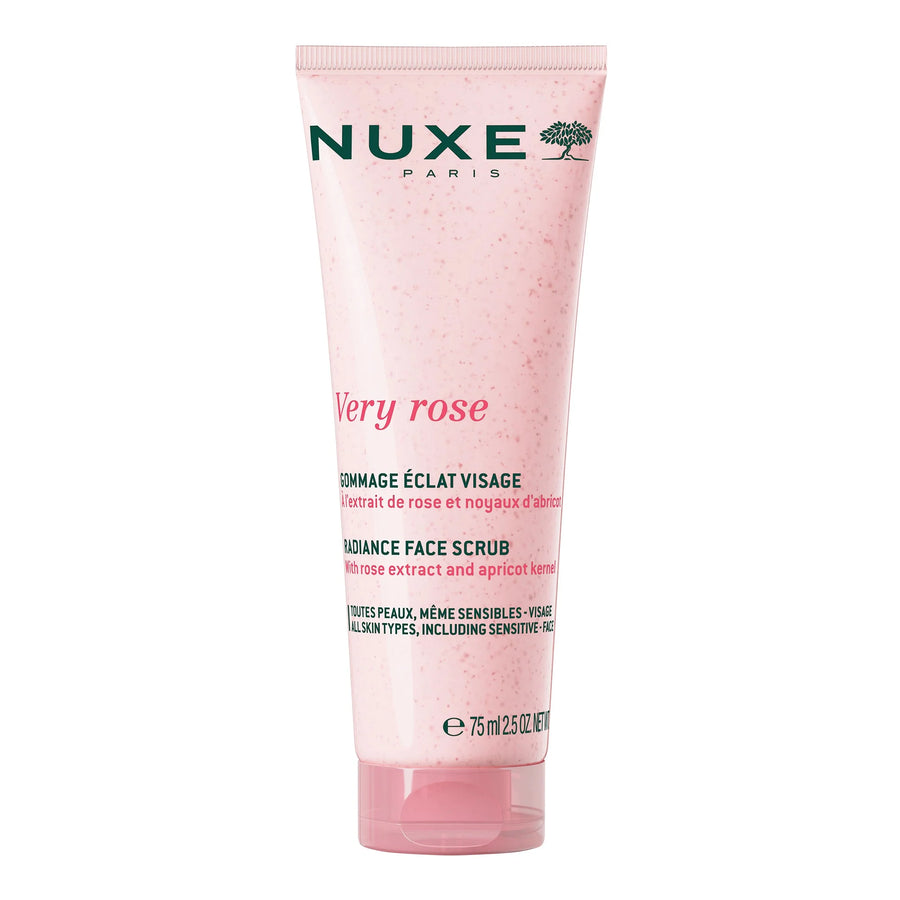 Exfolia con suavidad la piel con el Exfoliante Iluminador Facial con extracto de rosa y polvo de hueso de albaricoque.
