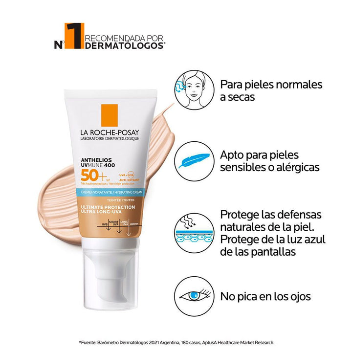 ANTHELIOS SOLAR FACIAL CREMA COLOR HIDRATANTE SPF50+ 50 ML.