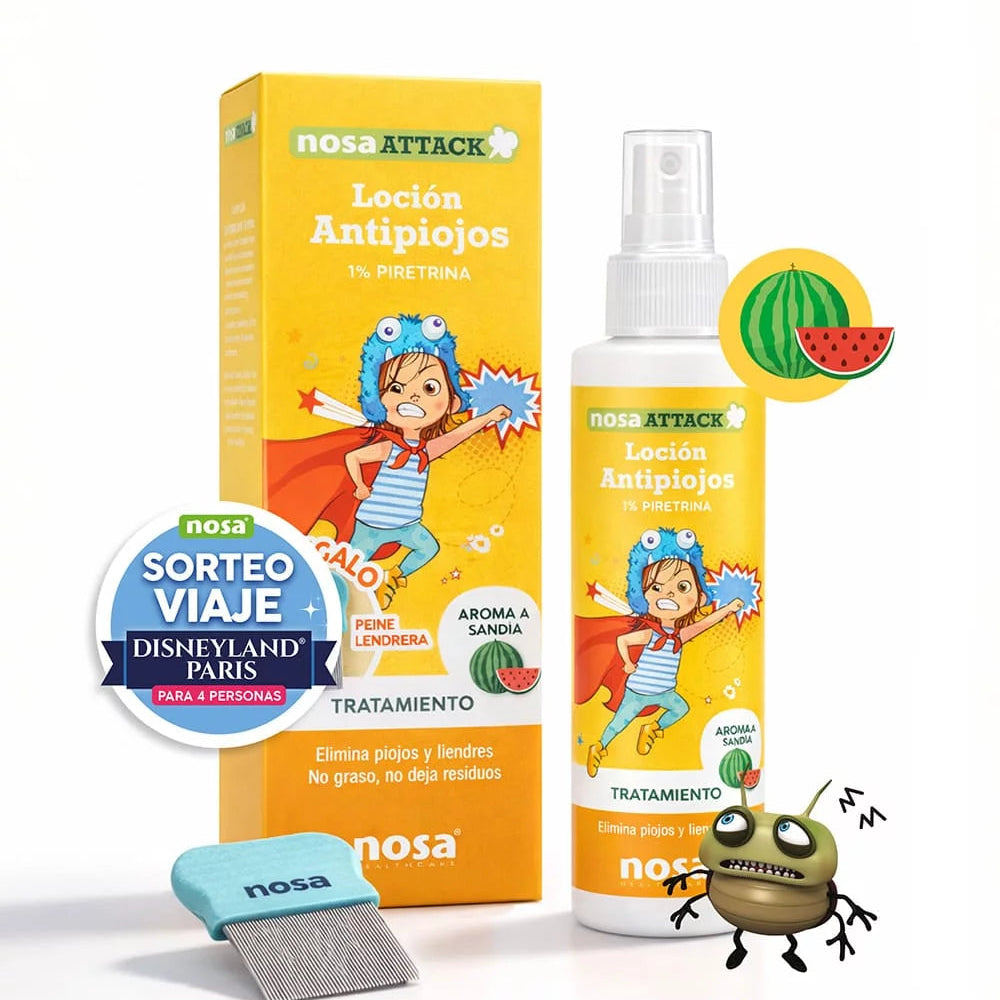 Loción Antipiojos 1% Piretrina Nosaattack está formulada a base de D-phenotrin (Piretrina) al 1%. Este activo pediculicida actúa bloqueando el sistema nervioso central de los piojos asegurando su eliminación total.