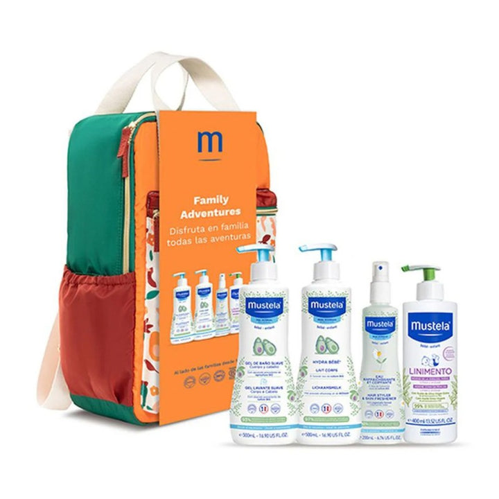 MUSTELA MOCHILA FAMILY ADVENTURES 4 PRODUCTOS DE HIGIENE Y 2 COLORES DIFERENTES
