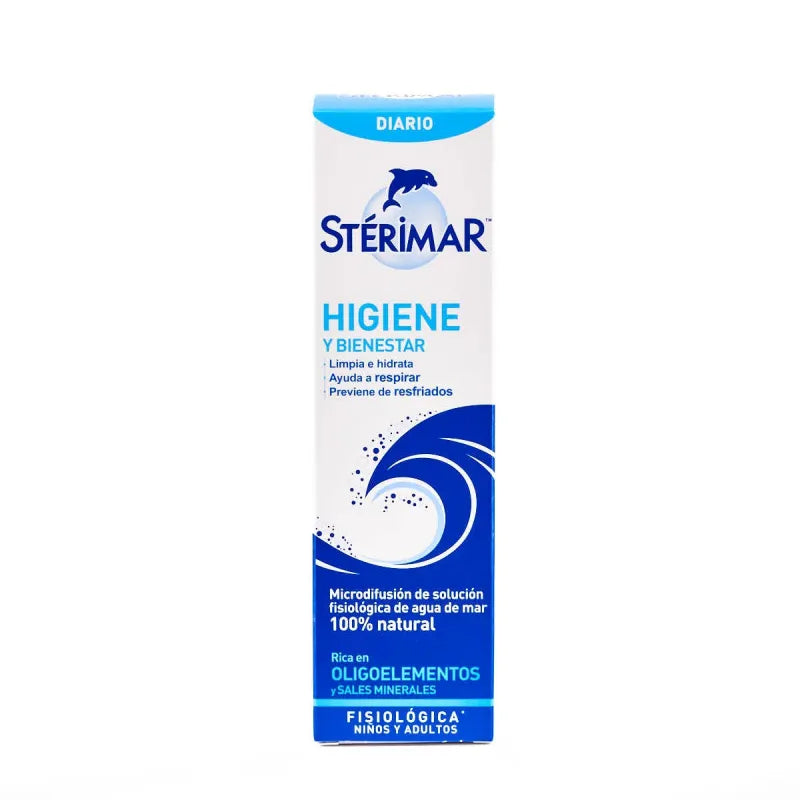 Descubre Sterimar Agua de Mar 100 ml, una solución ideal para mantener una correcta higiene nasal y ayudar a eliminar las impurezas acumuladas en las fosas nasales.